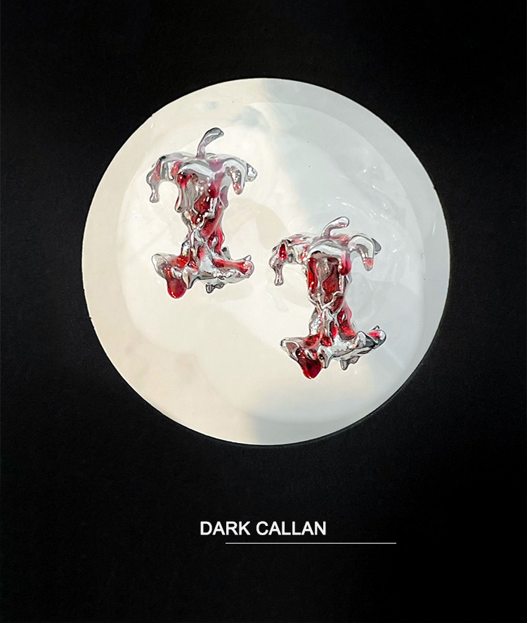 dark callan吃掉苹果925纯银针耳钉原创设计溶解红绿色圣诞节礼物