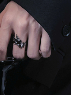 DARKCALLAN原创暗黑风乌鸦戒指小众设计感食指戒个性开口可调节