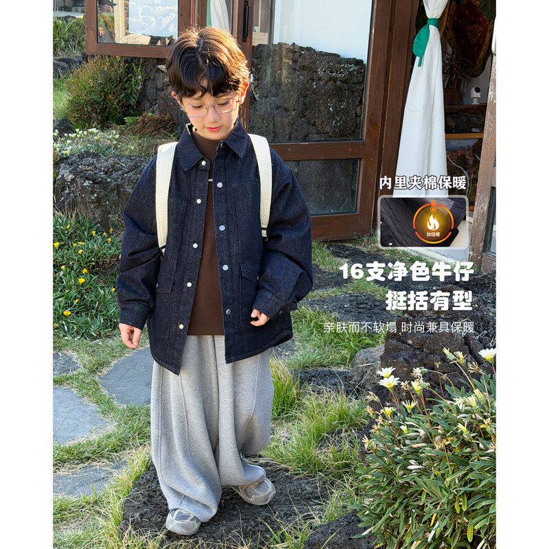 儿童冬装男童牛仔外套夹棉加厚2026冬季新款男孩洋气时髦保暖上衣