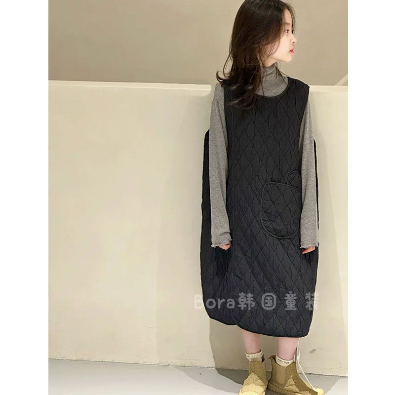 女童连衣裙儿童裙子秋冬装2025新款大童套装洋气长裙黑色背心裙厚