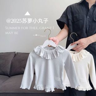 2025秋0 上衣T恤内搭 3岁女童小童宝宝洋气甜美可爱翻领长袖 打底衫