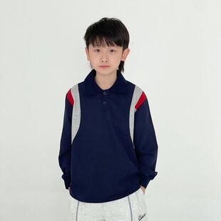 长袖 童装 男童撞色休闲套头POLO衫 POLO衫 上衣拼色潮T 2025春夏新款