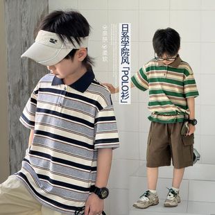 儿童POLO衫 祯品轩童装 新款 男童短袖 纯棉男孩条纹上衣 T恤2025夏季