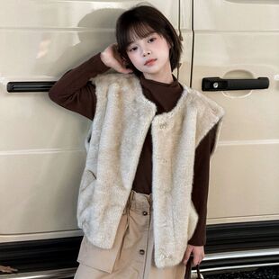 儿童马甲秋冬外穿背心新款仿水貂毛环保皮草外套男童女童宝宝马甲