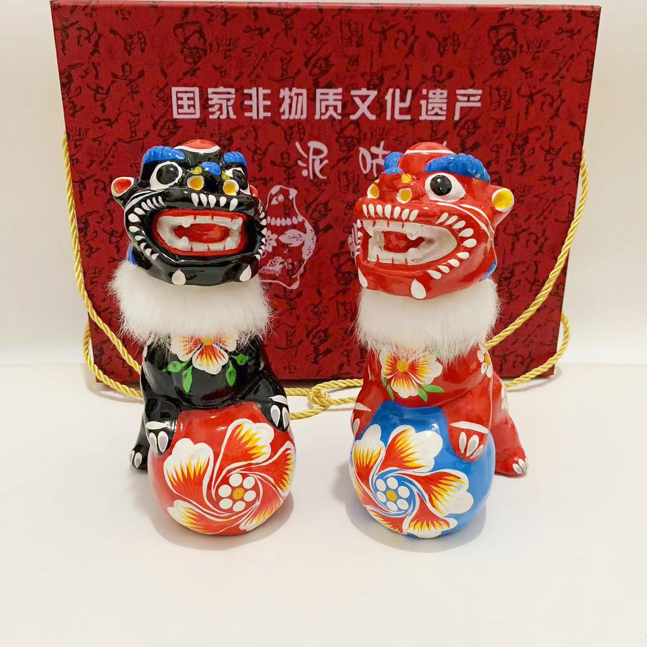 浚县杨玘屯泥咕咕狮子滚绣球摇头狮子摆件礼盒国家非遗顺丰包邮