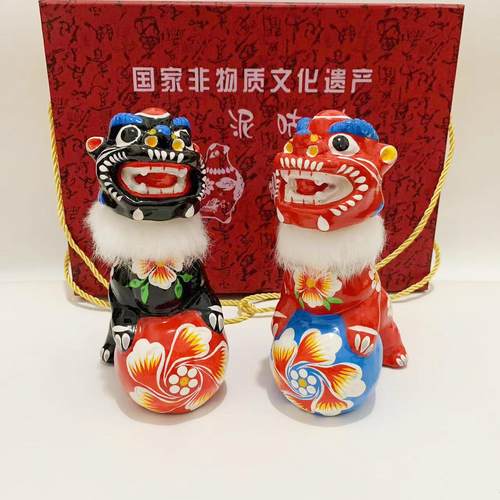 浚县杨玘屯泥咕咕狮子滚绣球摇头狮子摆件礼盒国家非遗顺丰包邮