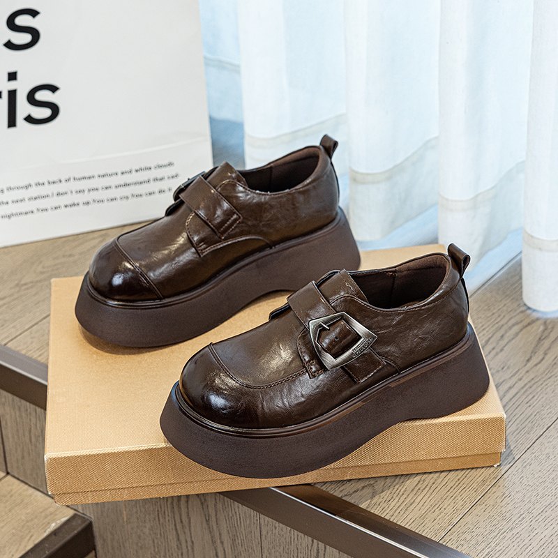 欧货百搭真皮乐福鞋女2025秋季新款增高厚底鞋休闲女鞋高跟女单鞋