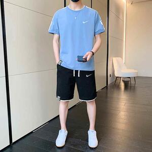 耐‍克顿短袖套装男夏季潮流休闲运动纯棉半袖薄款帅气短裤两件套