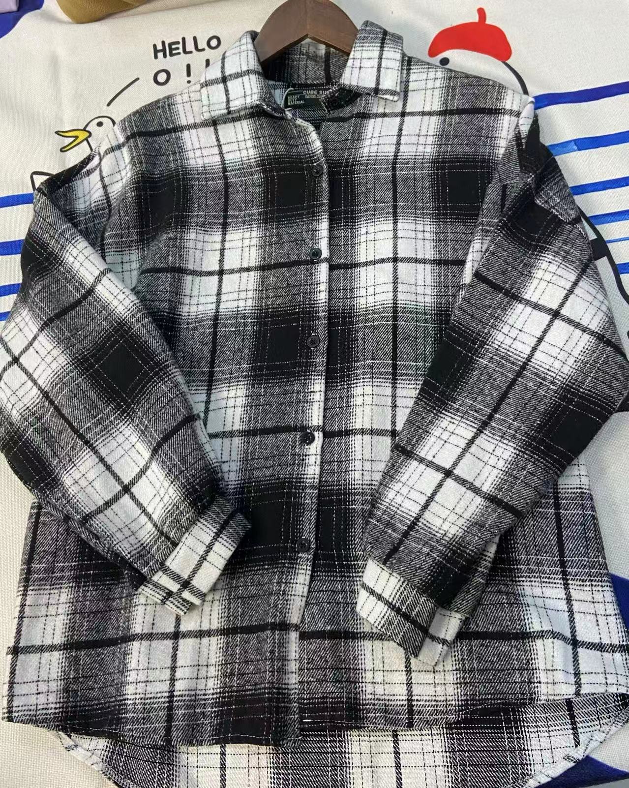 日本高端方糖经典磨毛黑白格衬衣