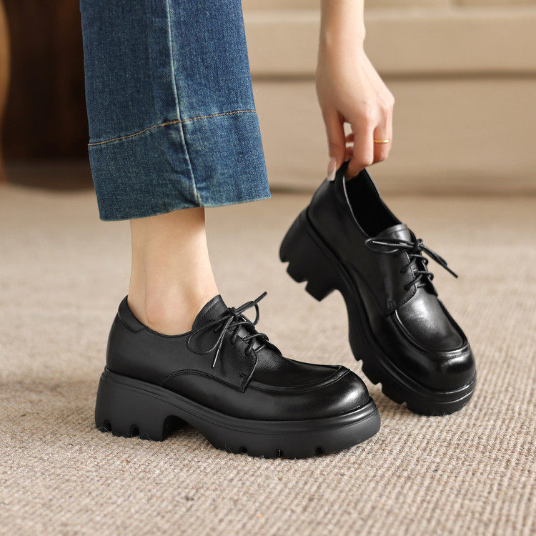 圆头粗跟橡胶发泡胶粘工艺头层猪皮深口单鞋,女鞋,深口单鞋,淘宝优惠券,粉丝福利购,淘宝优惠卷