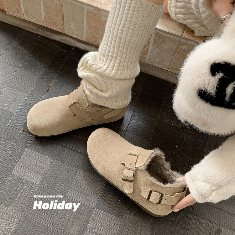 圆头内增高人造长毛绒牛反绒（磨砂皮）2025年秋季棉鞋