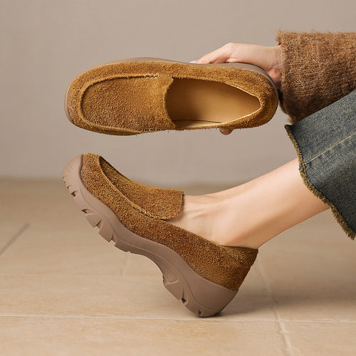 圆头青年内增高头层猪皮头层牛皮深口单鞋