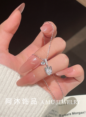 纯银莫桑钻银铲铲百搭项链女