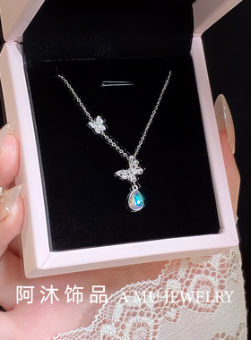 纯银月光石蝴蝶项链女送闺蜜礼物