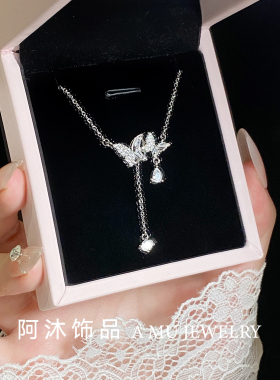 2025新款999纯银水滴蝴蝶项链女