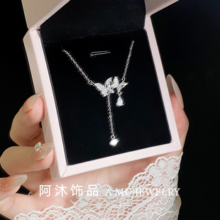 阿沐饰品999纯银水滴蝴蝶项链女2026新款 小众轻奢配饰送闺蜜礼物