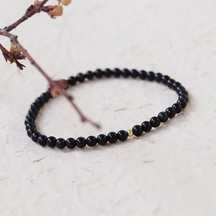 彩虹眼黑曜石手串极细天然黑曜石手链女单圈简约原创饰品小众设计