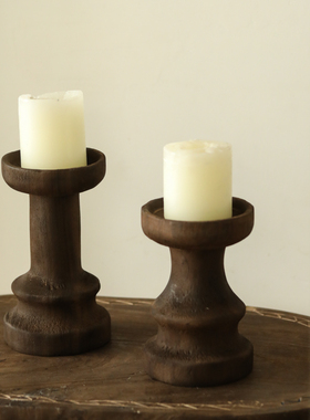DI-HOME原创实木碳化复古烛台侘寂风老物件风格大型烛台民宿装饰