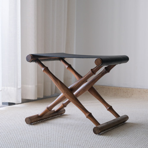 DIHOME纯手工胡桃木牛皮马扎