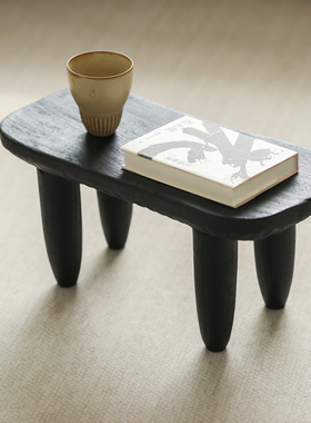 棣｜DI_HOME复古小凳子地毯飘窗小边几侘寂风黑色板凳实木手工