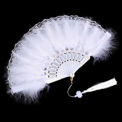 古风羽毛扇旗袍女走秀折扇黑色