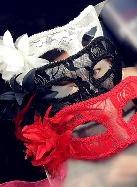 威尼斯黑色蕾丝面具女化装舞会半透明面具半脸成人万圣节道具