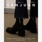 羊皮版 sanjuan三卷马丁靴粗跟绒面短靴小个子增高瘦瘦靴高跟单靴