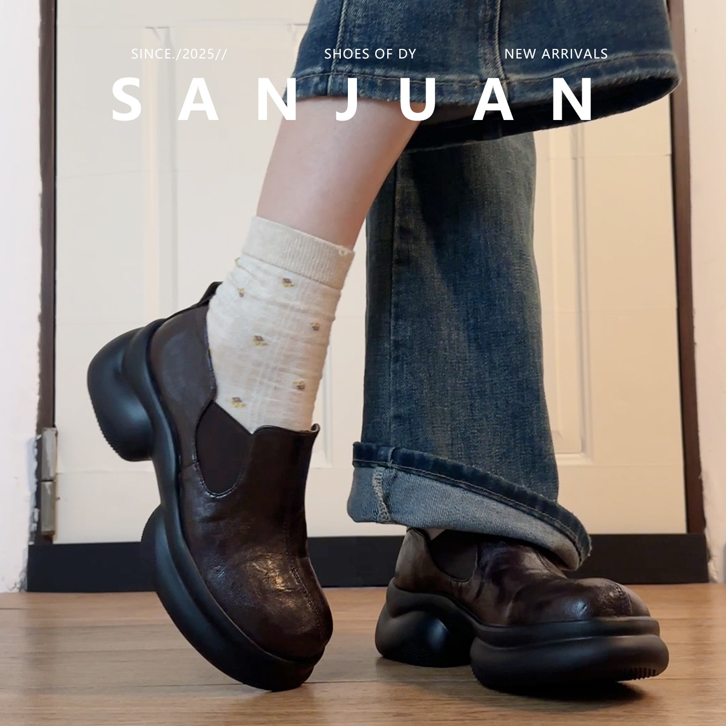 羊皮版sanjuan三卷复古小皮鞋厚底松糕单鞋粗跟一脚蹬乐福鞋2026,女鞋,深口单鞋,淘宝优惠券,粉丝福利购,淘宝优惠卷