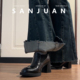 羊皮版 粗跟单鞋 sanjuan三卷厚底女小皮鞋 复古英伦学院风乐福鞋