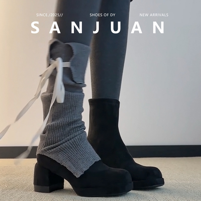 小个子百搭简约防水台增高女短靴