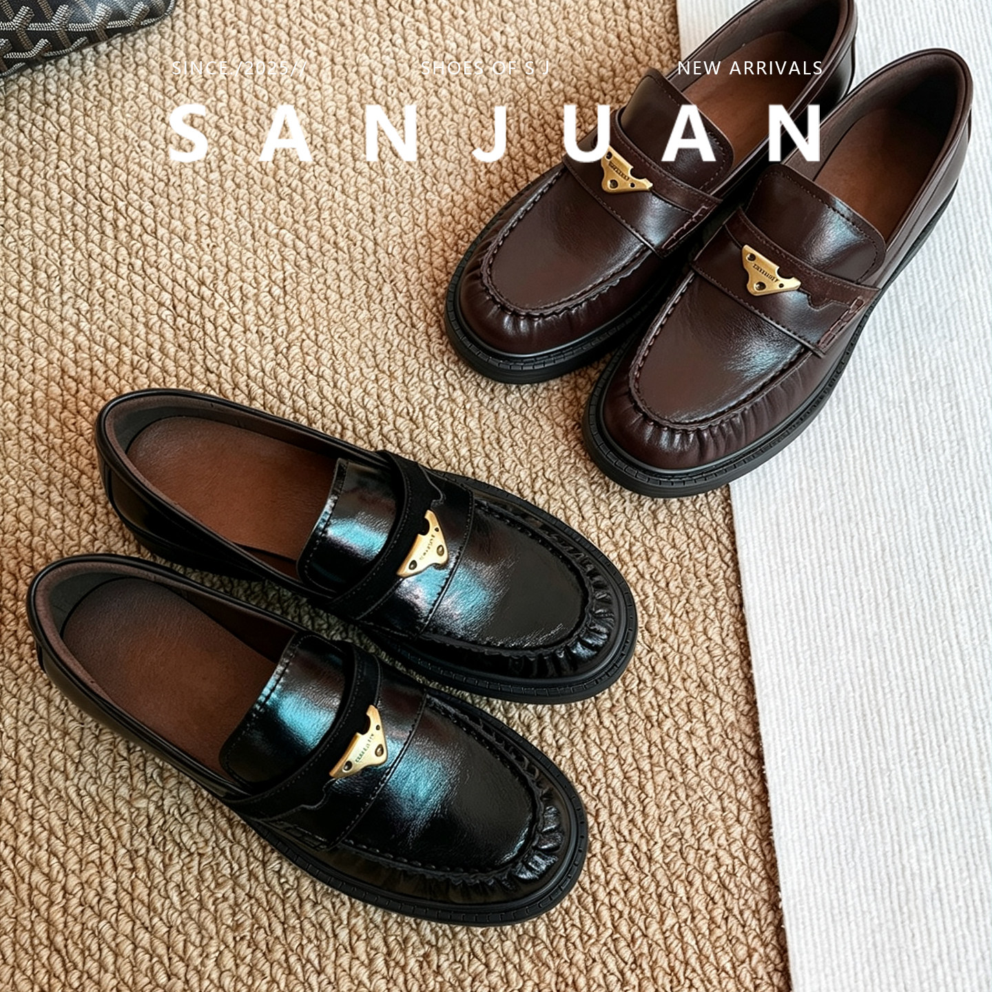 羊皮版sanjuan三卷学院风乐福鞋圆头气质小皮鞋新款复古玛丽珍鞋
