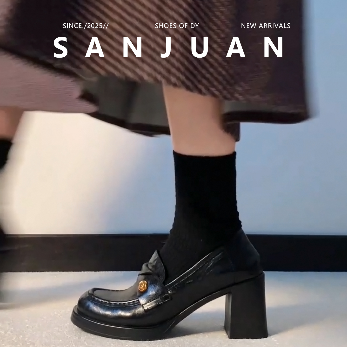 百搭厚底粗跟学院风黑色小皮鞋