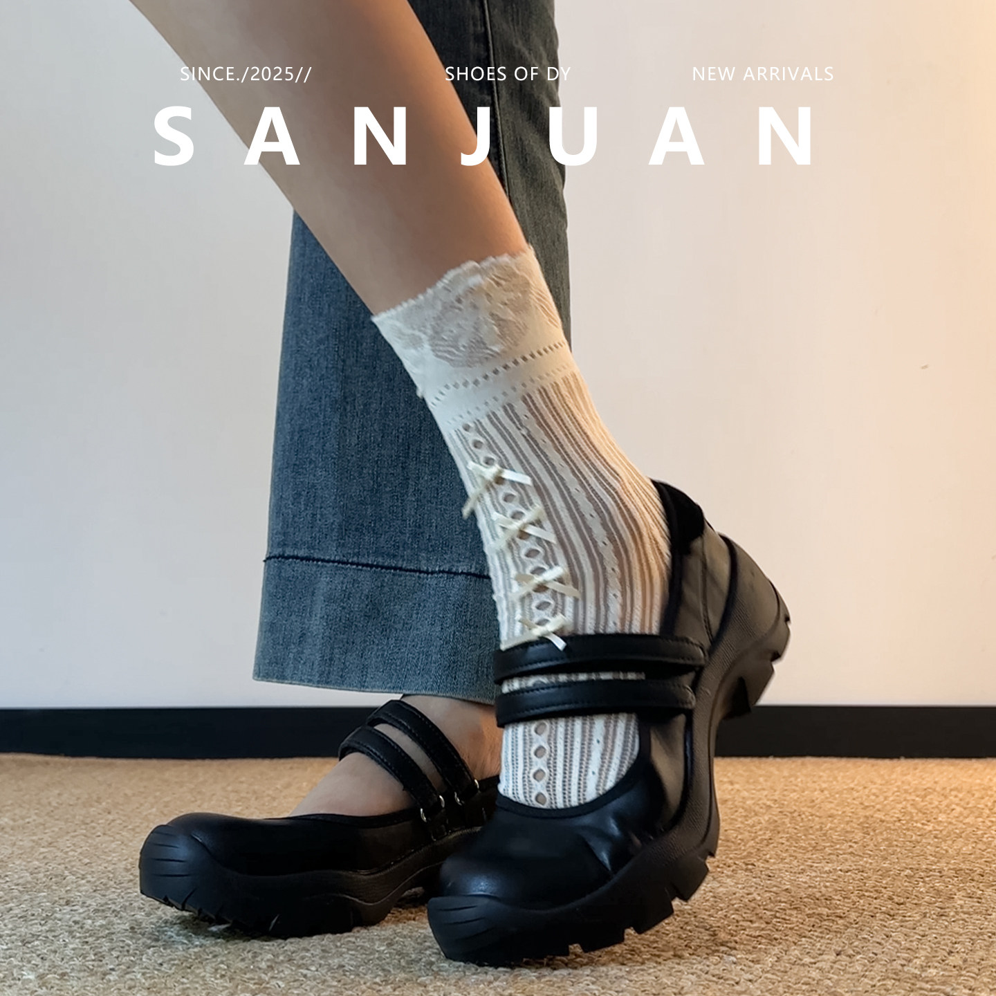 羊皮版sanjuan三卷法式玛丽珍鞋复古高级感单鞋软底黑色小皮鞋女