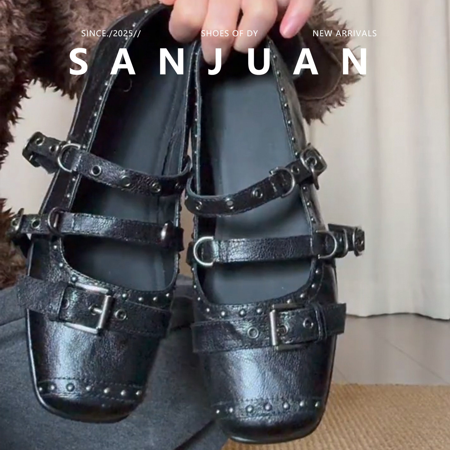 【三卷】复古辣妹方头铆钉玛丽珍鞋朋克风皮带扣低跟浅口单鞋2026,女鞋,浅口单鞋,淘宝优惠券,粉丝福利购,淘宝优惠卷