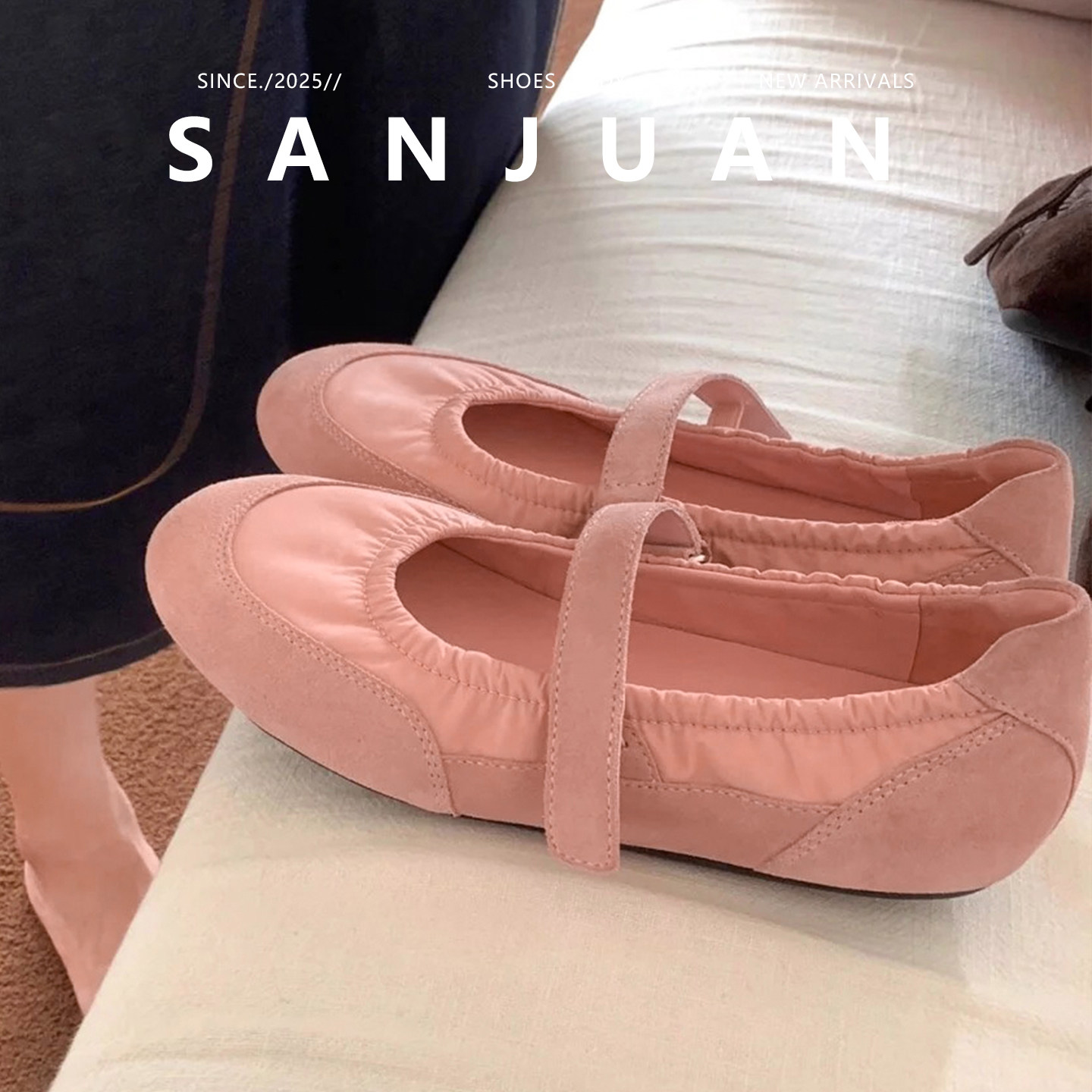 羊皮版sanjuan三卷玛丽珍鞋女夏圆头舒适百搭单鞋休闲一字带单鞋