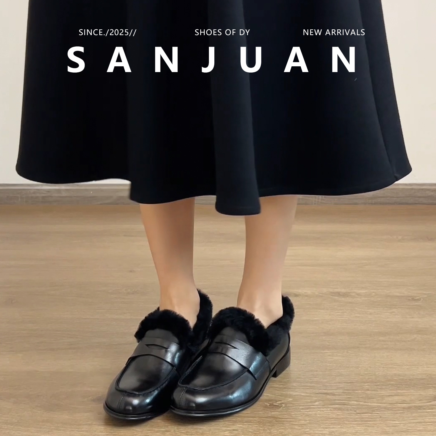 懒人外穿一脚蹬黑色毛毛鞋