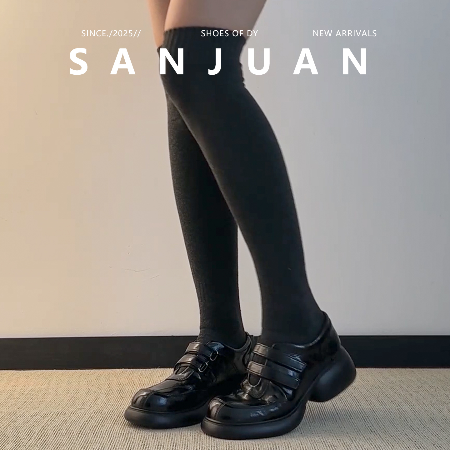 魔术贴圆头厚底玛丽珍鞋子