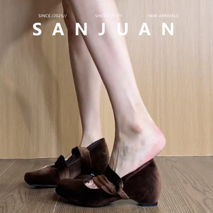 羊皮版sanjuan三卷气质复古内增高玛丽珍鞋方头浅口小众单鞋2026