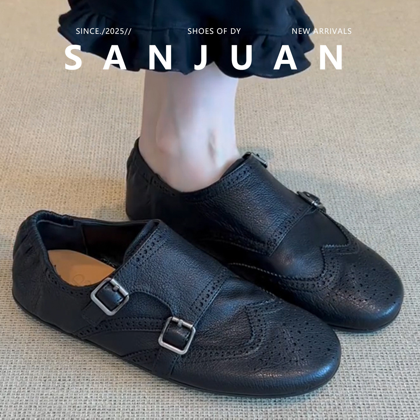 【三卷】复古布洛克雕花圆头一脚蹬乐福鞋女皮带扣平底百搭小皮鞋,女鞋,深口单鞋,淘宝优惠券,粉丝福利购,淘宝优惠卷