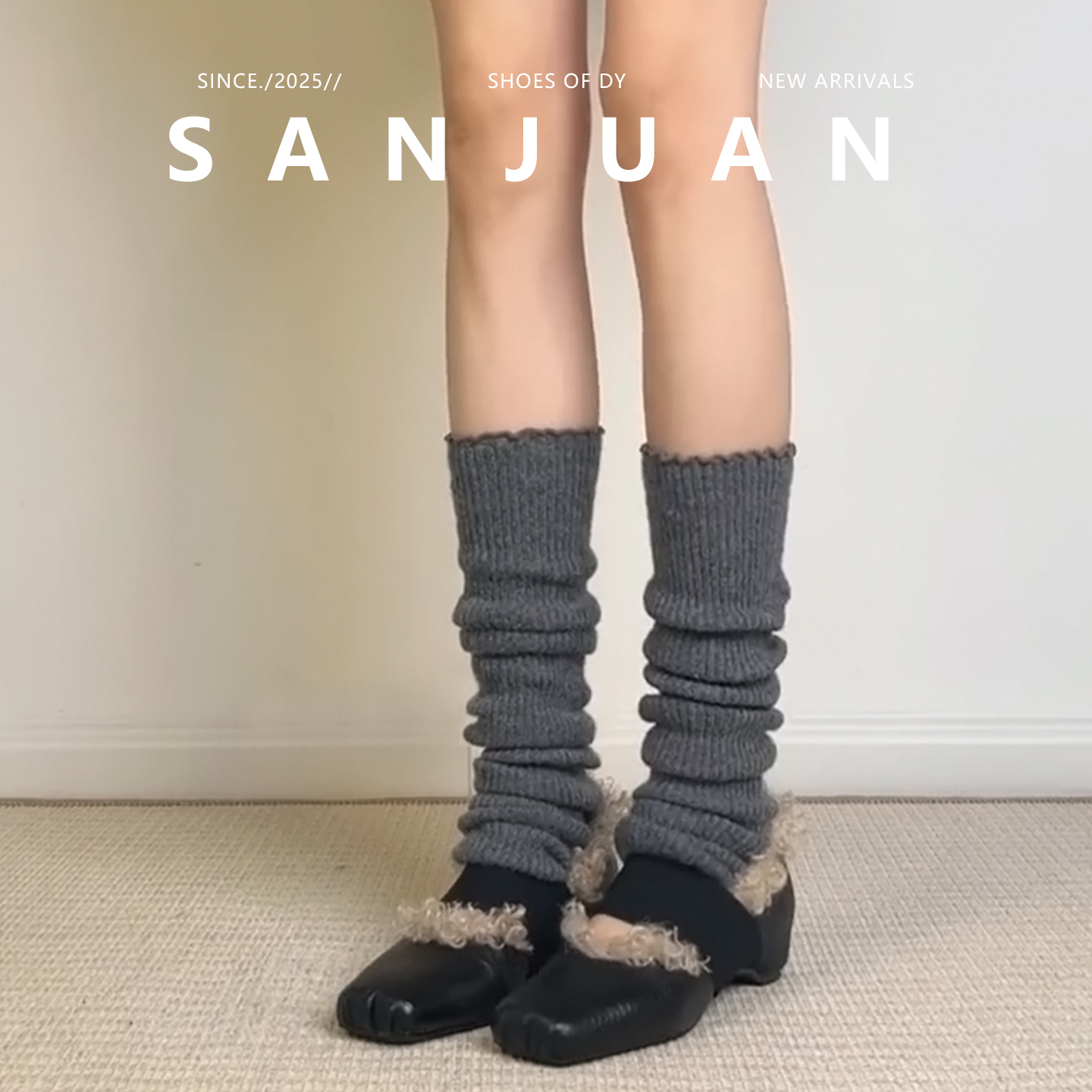 方头加绒一字带内增高玛丽珍鞋