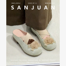 三卷sanjuan夏日天外穿粗低跟内增高包圆头玛丽珍半拖凉鞋女新款