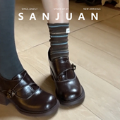 sanjuan三卷小皮鞋 厚底粗跟高跟鞋 小个子单鞋 羊皮版 内增高乐福鞋