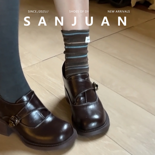 内增高乐福鞋 羊皮版 小个子单鞋 厚底粗跟高跟鞋 sanjuan三卷小皮鞋