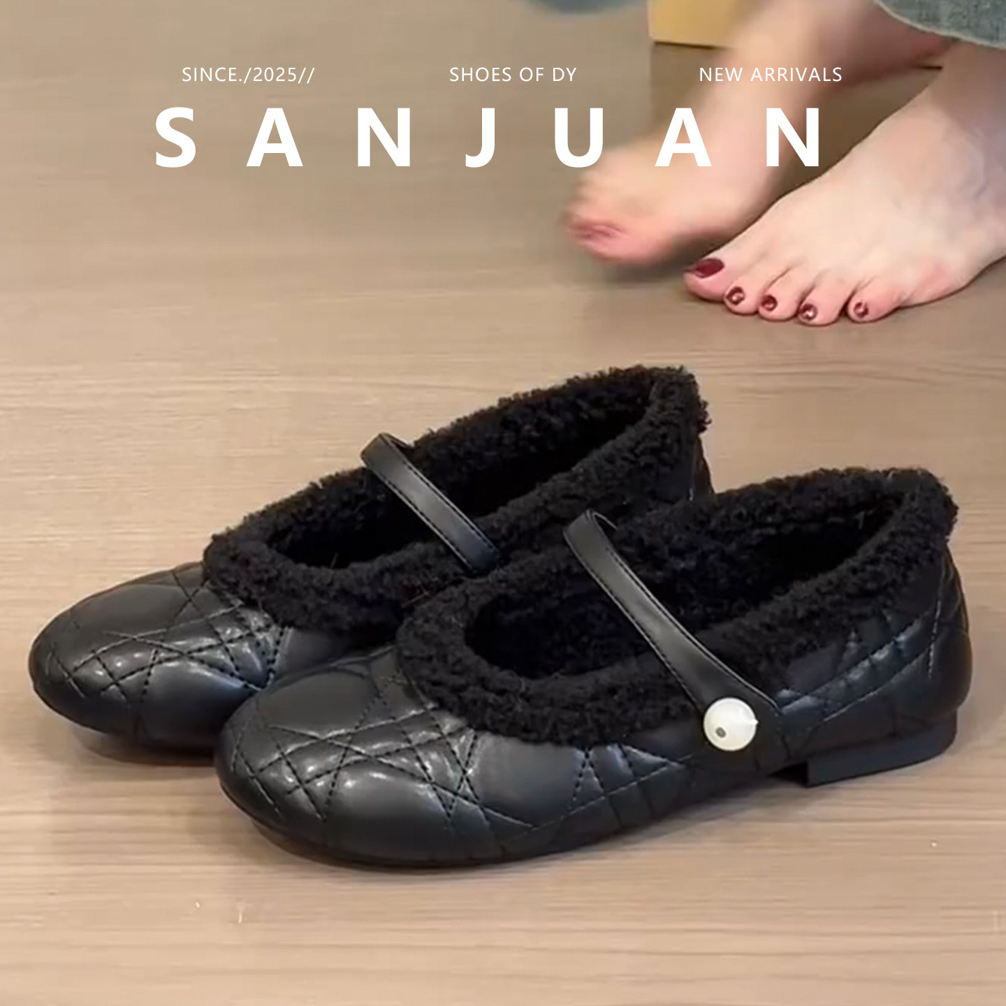 舒适保暖平底毛毛鞋秋冬百搭通勤