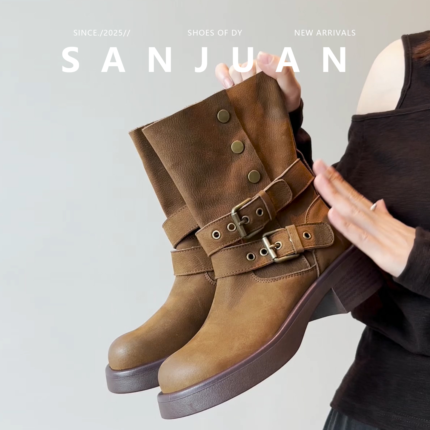 复古英伦风厚底骑士靴马丁靴短靴