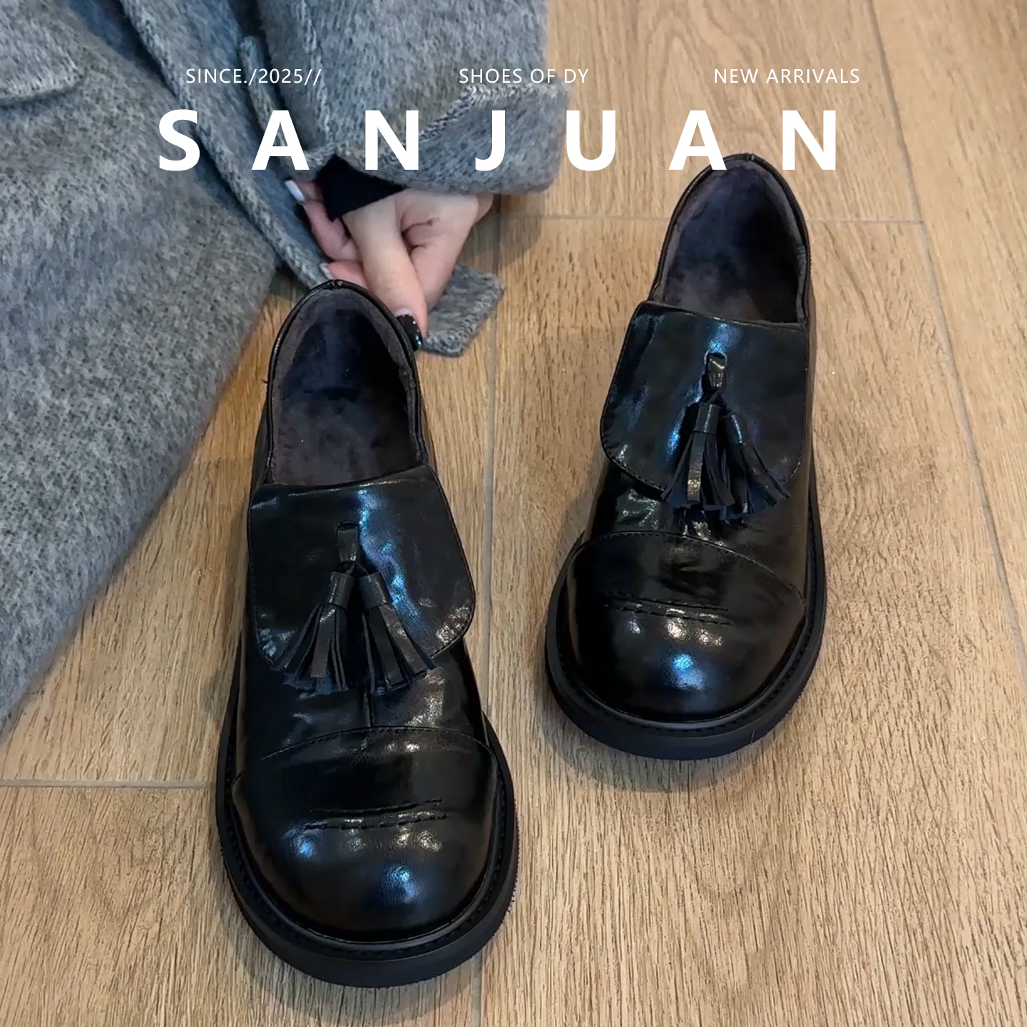 秋冬保暖黑色通勤小皮鞋