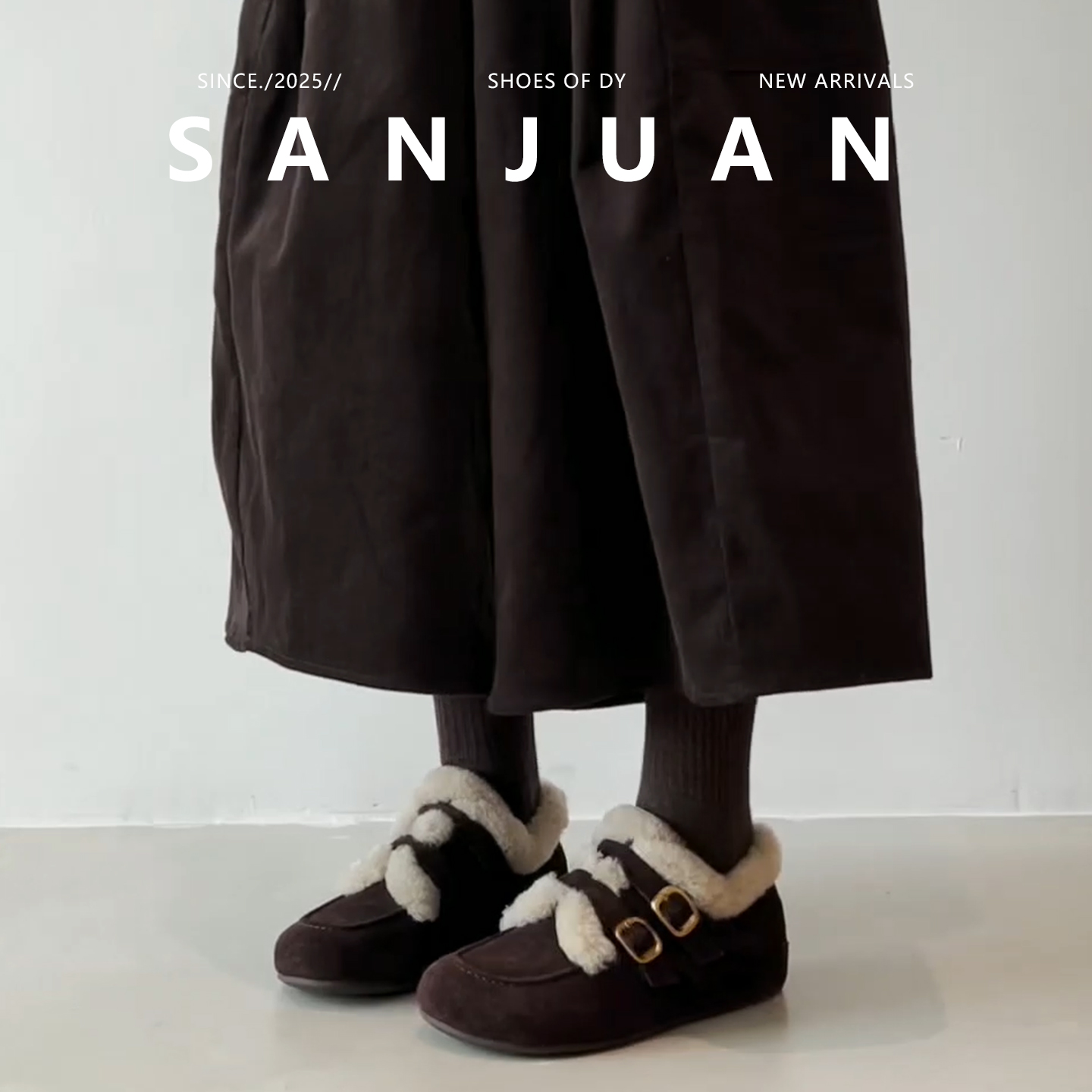 【三卷】秋冬季加绒款软妹风毛毛鞋皮带扣拼色圆头勃肯鞋保暖舒适