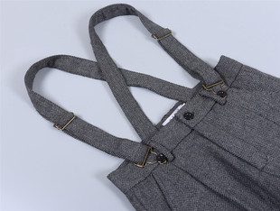 中老年人字纹粗花毛呢男式 背带高腰直筒裤 长裤 款 休闲西装 秋冬新款