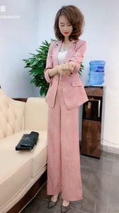 2022年春季新款时尚修身白塔女套装上衣裤子两件套