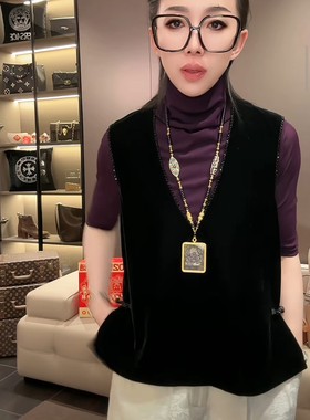 2025年春季时尚百搭修身显瘦金丝绒短款马甲女